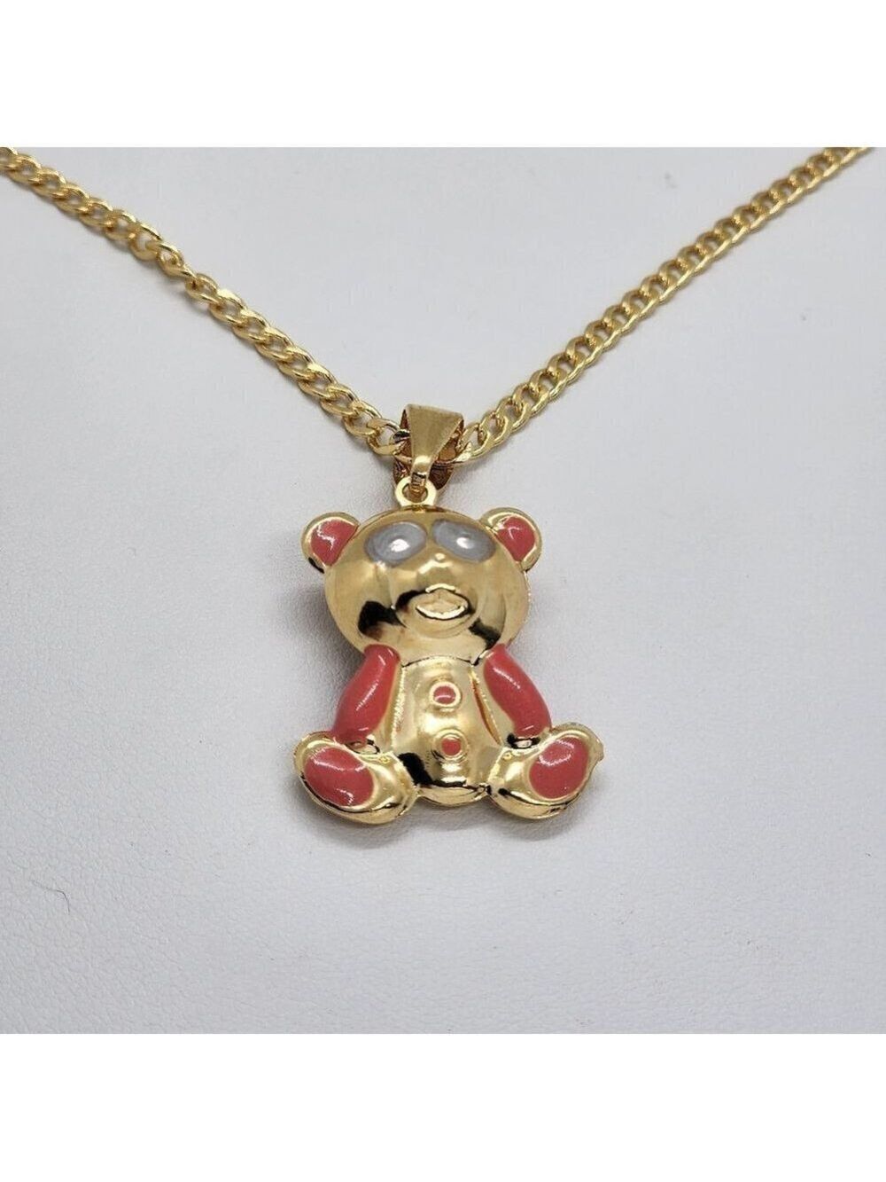 Brand New Brazilian 18k Gold Filled PINK Teddy Bear Necklace - Picture 1 of 4